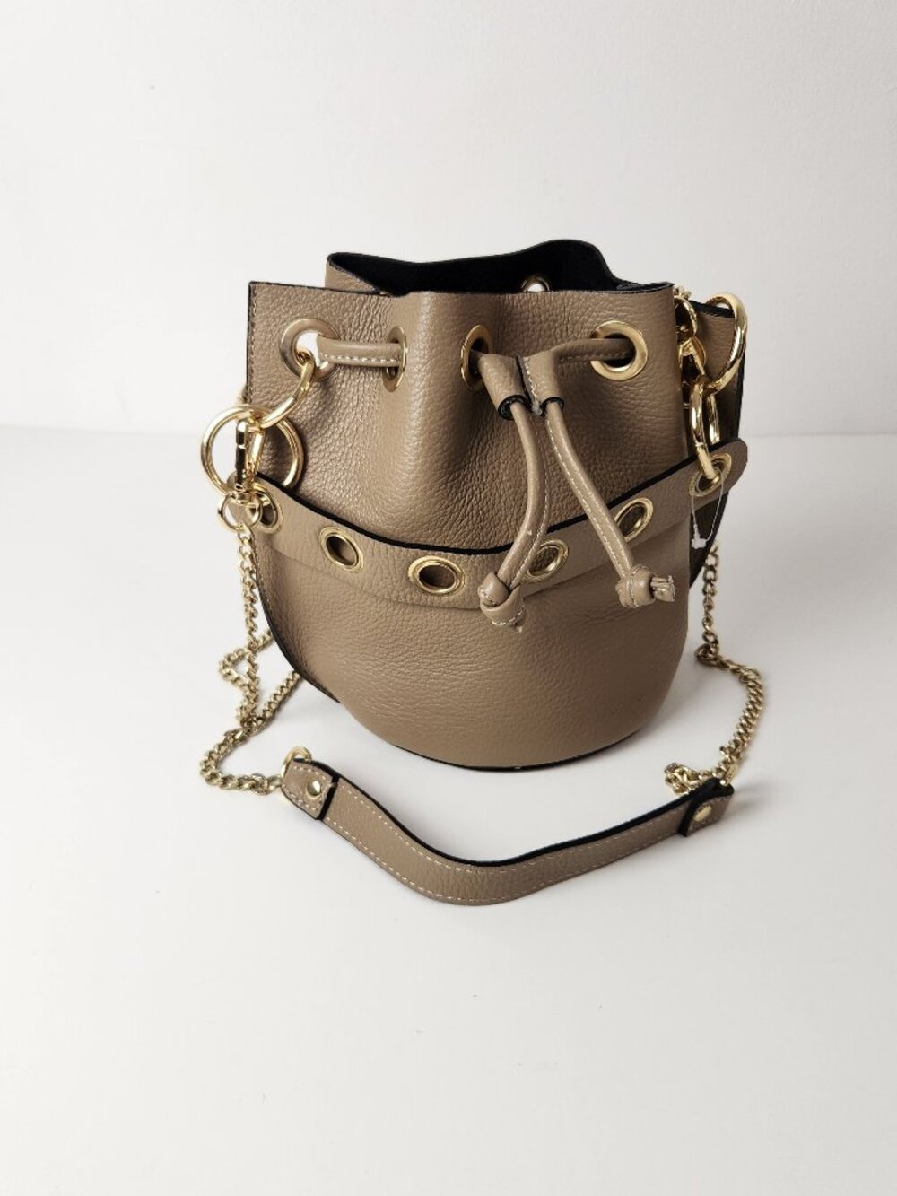 Borse In Pelle Bag Neutral Beige Small Bucket Genuine Leather Made In Italy